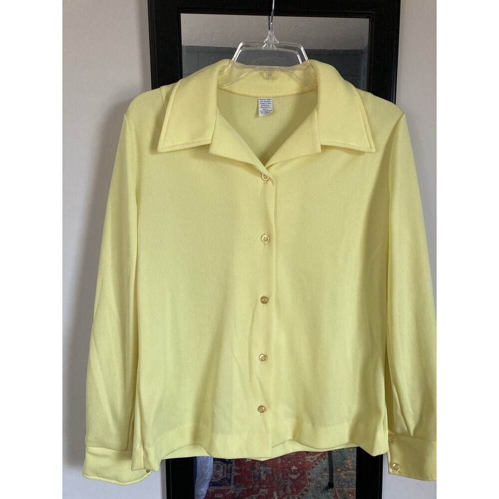 Unbranded Yellow VTG Button Front Blouse Stretch M/L Good Condition Long Sleeves